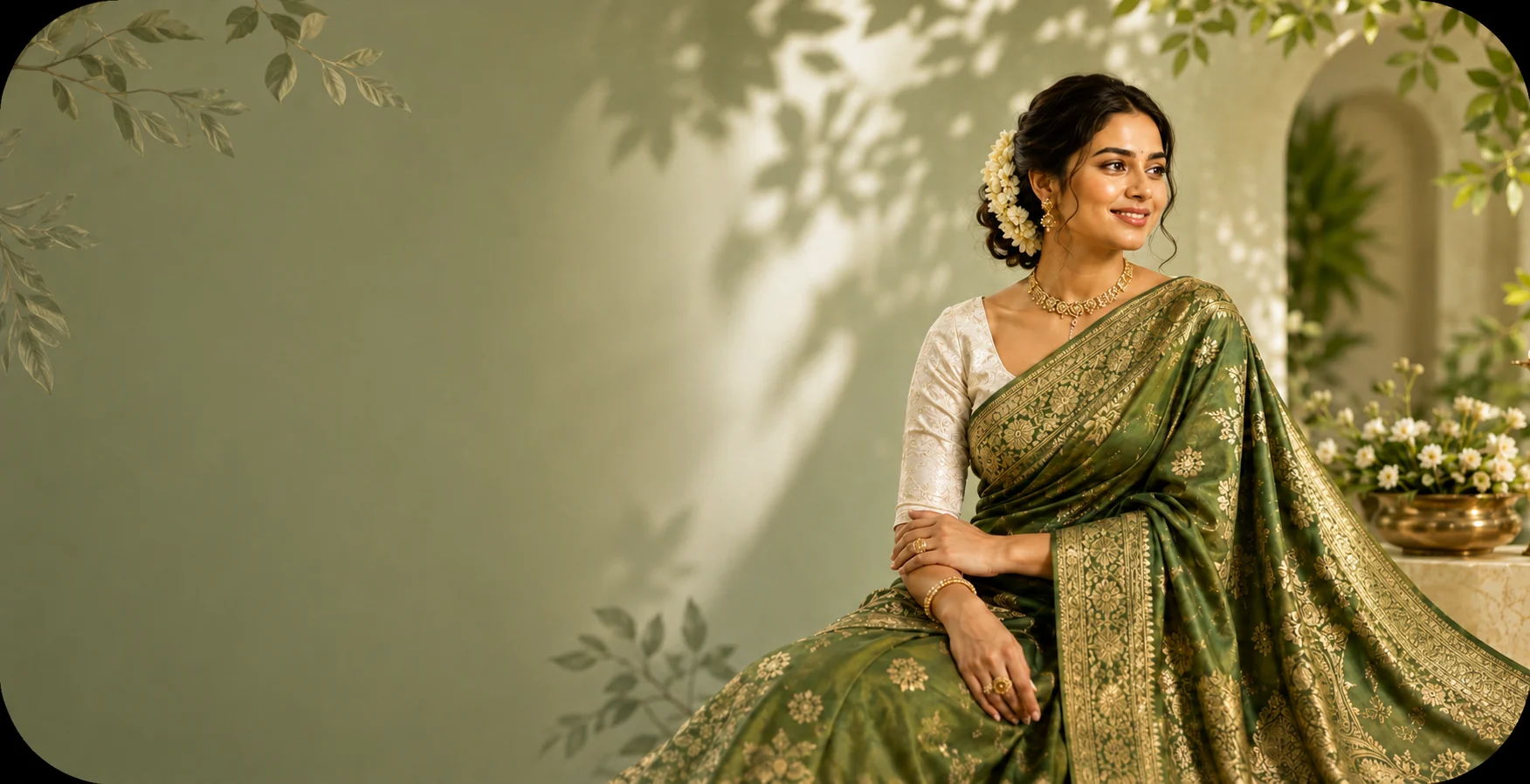 Green and white saree collection
