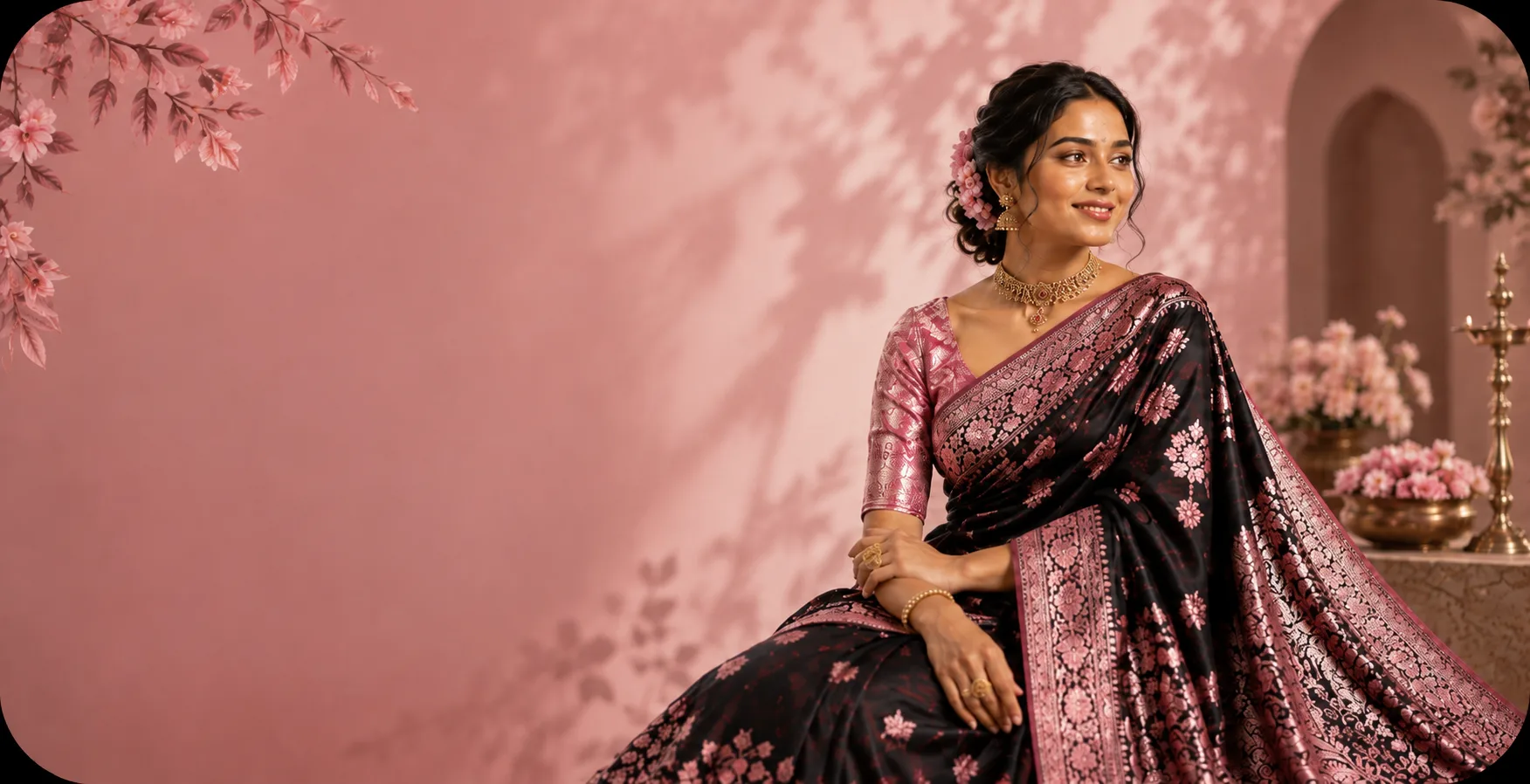Pink and black saree collection